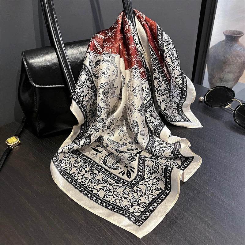 100% Silk Scarf Bandana Women Square Scarves Wrap Kerchief Paisley Mulberry Silk Bag Handle Tie Fashion Luxury Headband Hijab - AIAZ