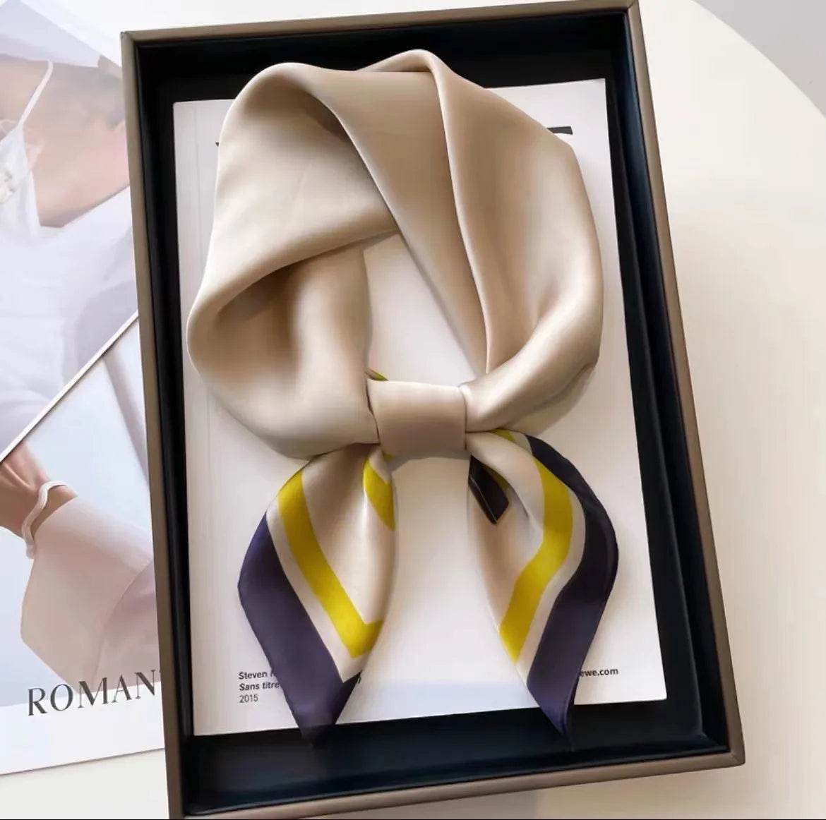 2025 NEW Hijab Head Girl Luxury Silk Square Plaid Scarf Women Satin Neck Hair Tie Band Soft Work Neckerchife Organza Scarf - AIAZ