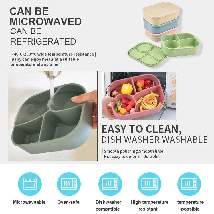4PC/Set Silicone Bento Box Straw Water Bottle Leak-Proof Lunch Container Fork Spoon With Packaging Card BPA-Free Dishwasher Safe - AIAZ