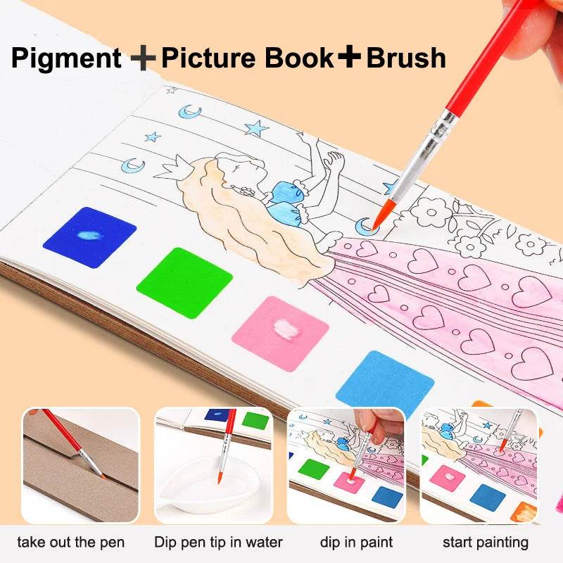 12Pages Coloring Books Portable Watercolor Painting Book Graffiti Picture Books Painting Drawing Toys For Children Gift - AIAZ