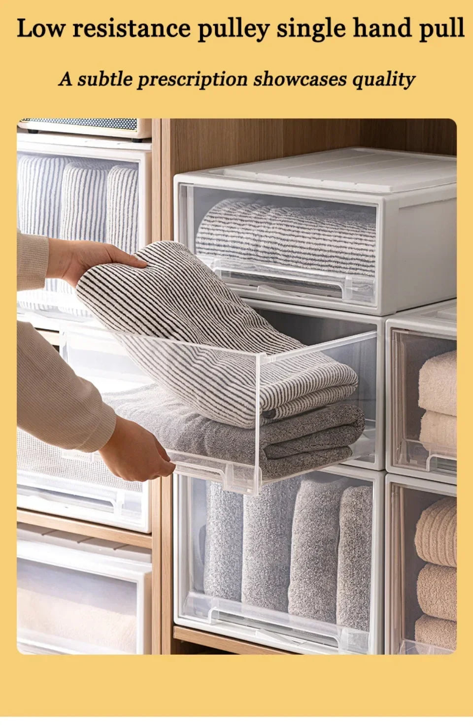 Wardrobe Storage Box High-capacity Drawer Style Stackable Container Transparent Plastic Containers for Household Use Storage
