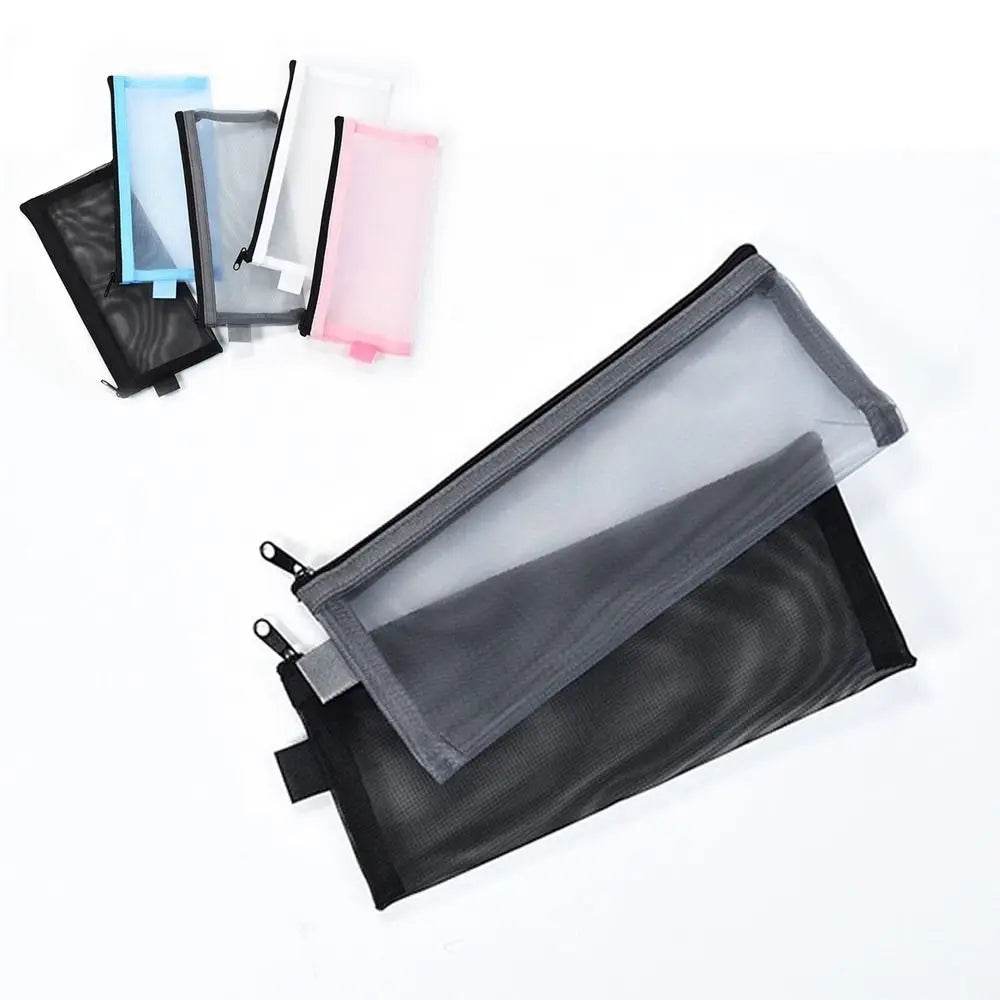 School Supplies Nylon Mesh Pencil Bag Zipper Pen Case Stationery Pouch Large Capacity Stationery Holder Bag Kids - AIAZ