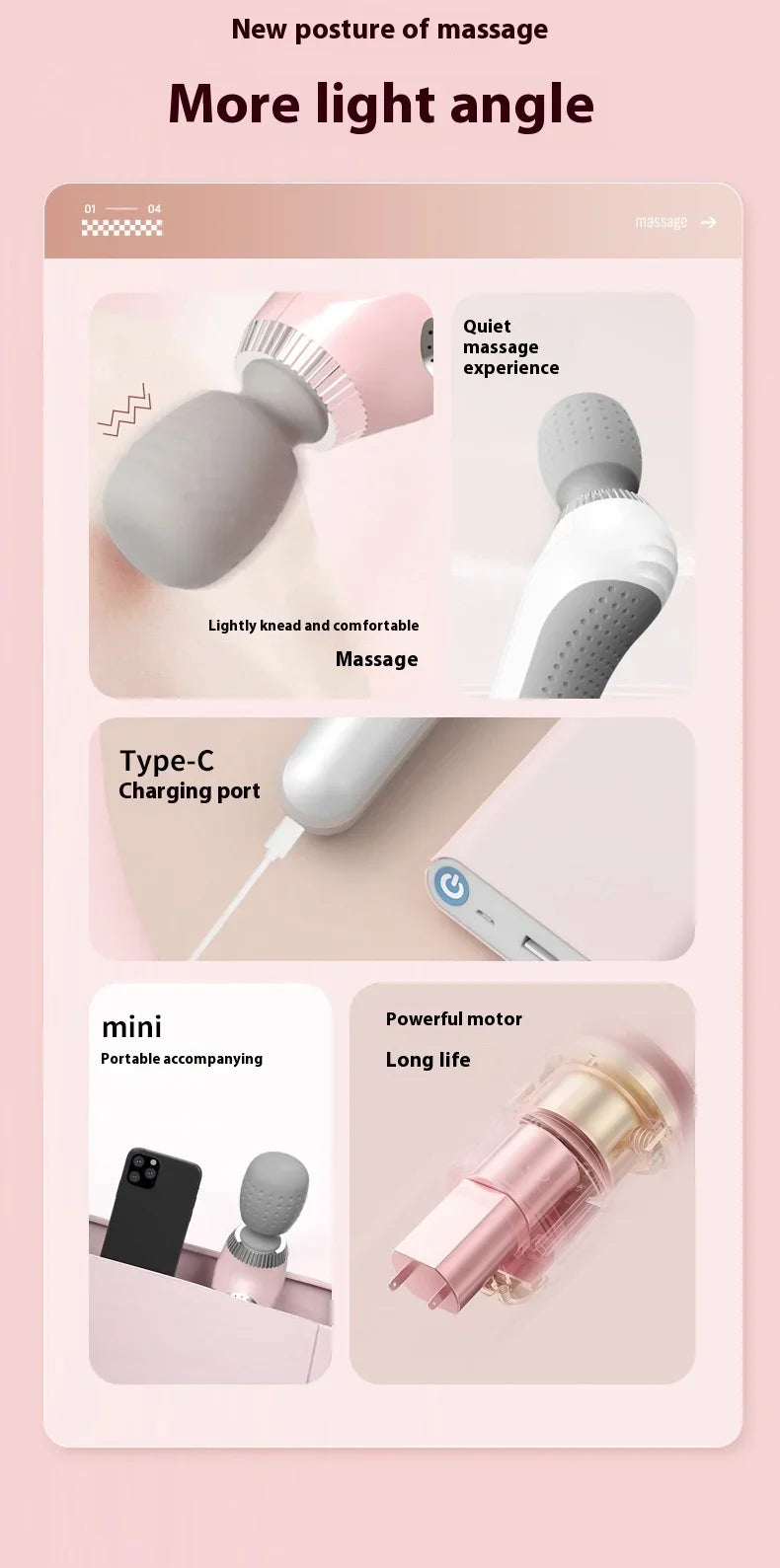 Deep Tissue Massage Gun USB Rechargeable Portable Full Body Muscle Massage 5-speed Adjustable Fascia Gun Pink and Black