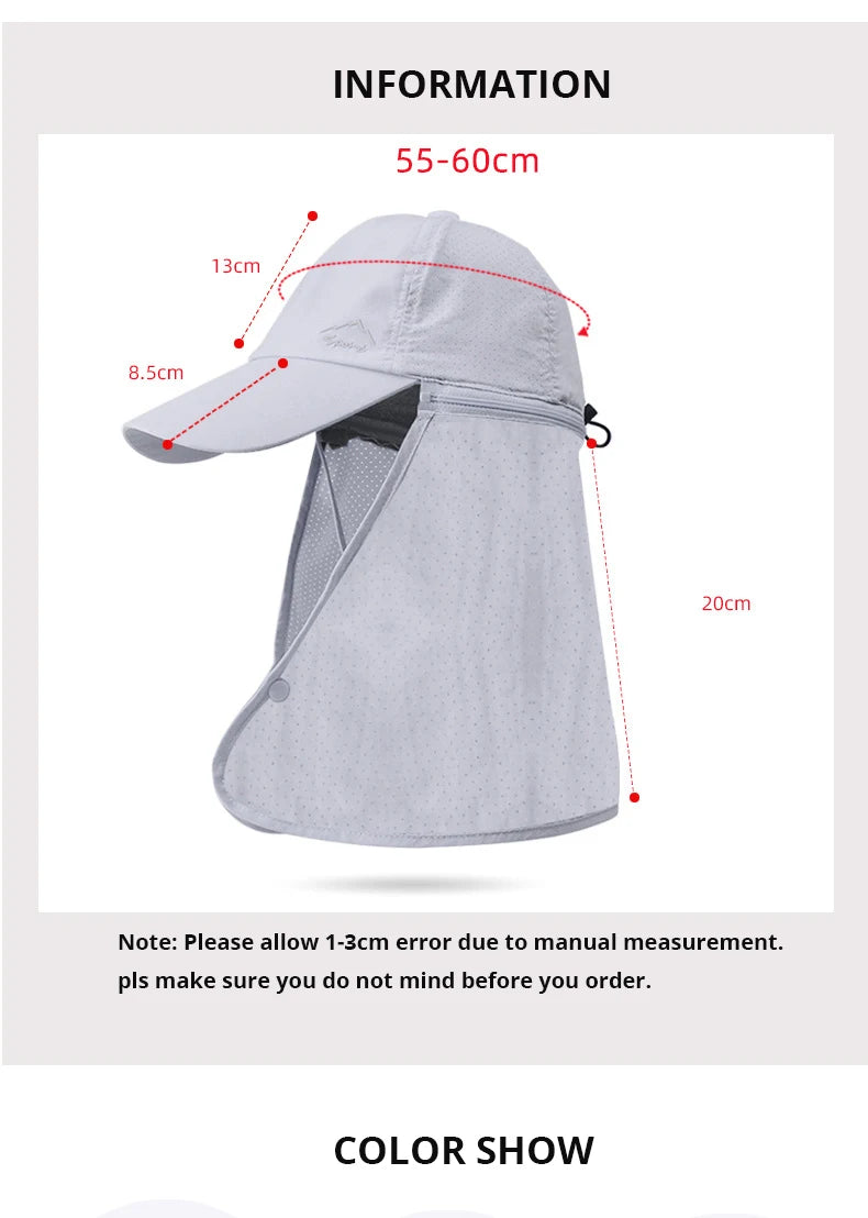 Summer Quick Drying Baseball Caps For Men Women Anti UV Sun Hat Breathable Hiking Fishing Hat Male Outdoor Detachable Shawl Hats