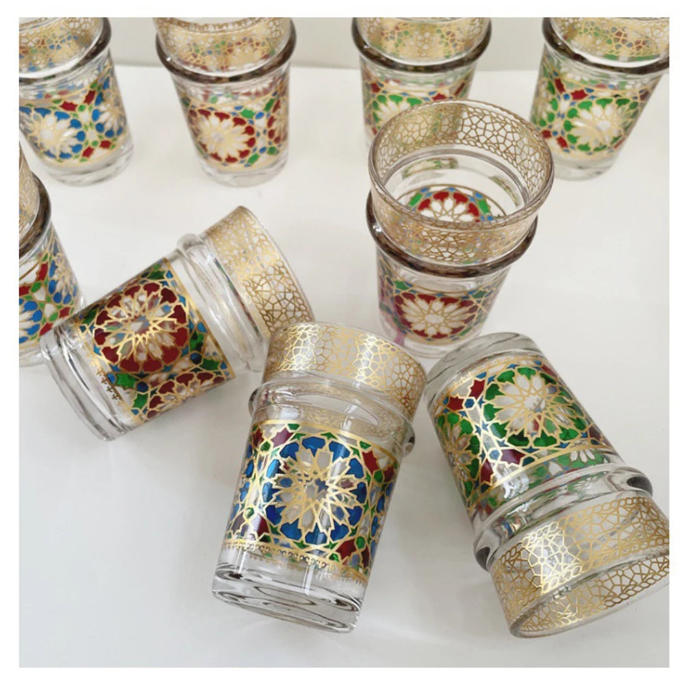 12-piece set, Light luxury style Moroccan glass cup, Türkiye Saudi restaurant tea cup, Mosaic paper gilding water cup, gift cup