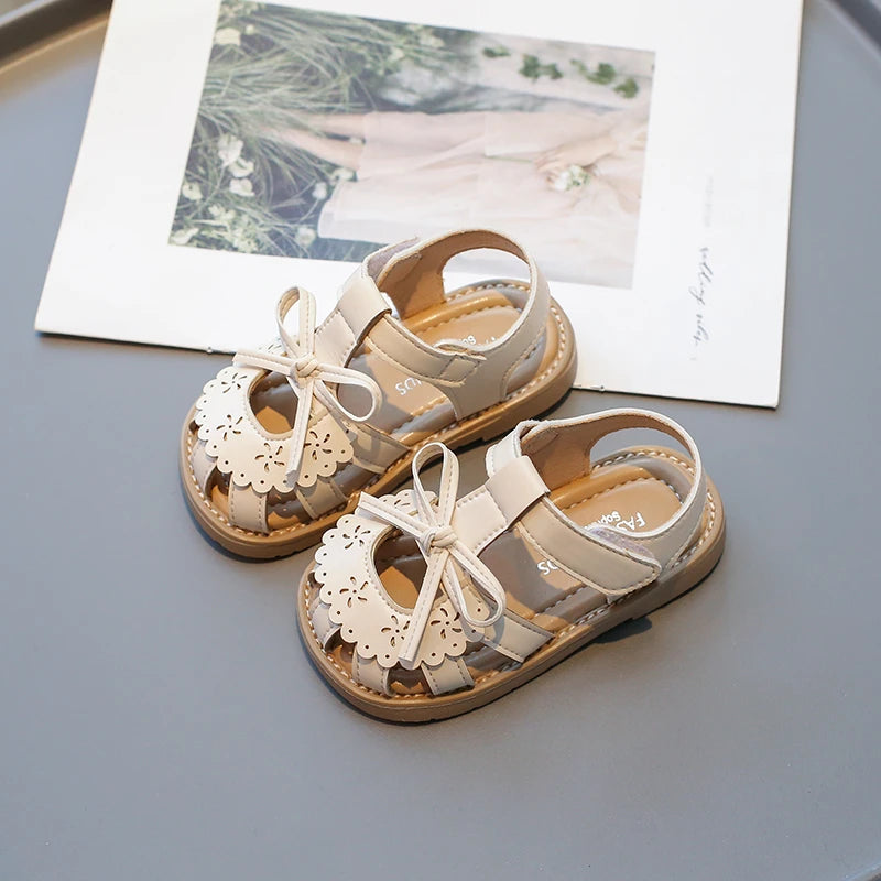 Summer Baby Girls Sandals Cut-Outs Lace Princess Shoes Children Sandals Anti Slip Soft Sole Toddler Kids Beach Shoes Size 21-30