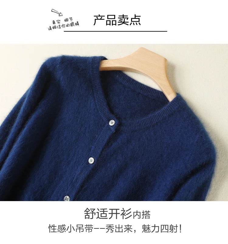 Women Cardigan Large Size Warm Pure Mink Cashmere Sweaters O-neck Loose Coat Female Sweater Ladies' Jacket Solid Knit Cardigans - AIAZ
