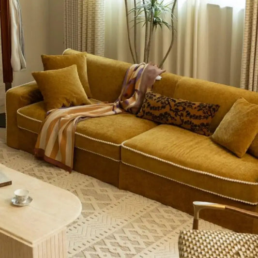 Sofa, living room straight row, pastoral French style, retro high-end sense, fabric multi-person sofa
