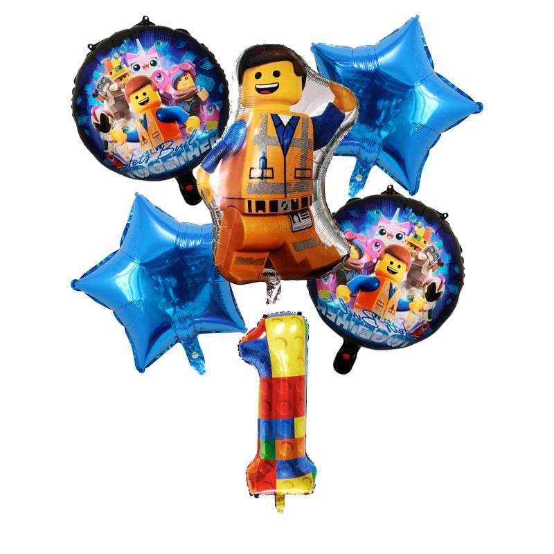 6pcs Building Block Party Balloon Colorful Foil Number Baby Shower Blocks Themed Decorations Children Birthday Party Supplies - AIAZ