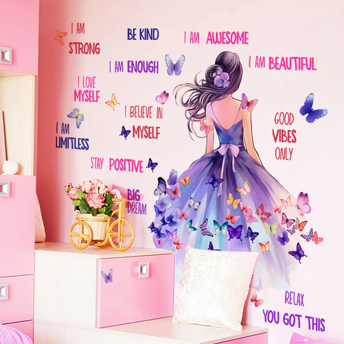 Removable Butterfly Wall Stickers, Self-adhesive PVC, Little Girl Back, Home Decoration, Living Room, Bedroom