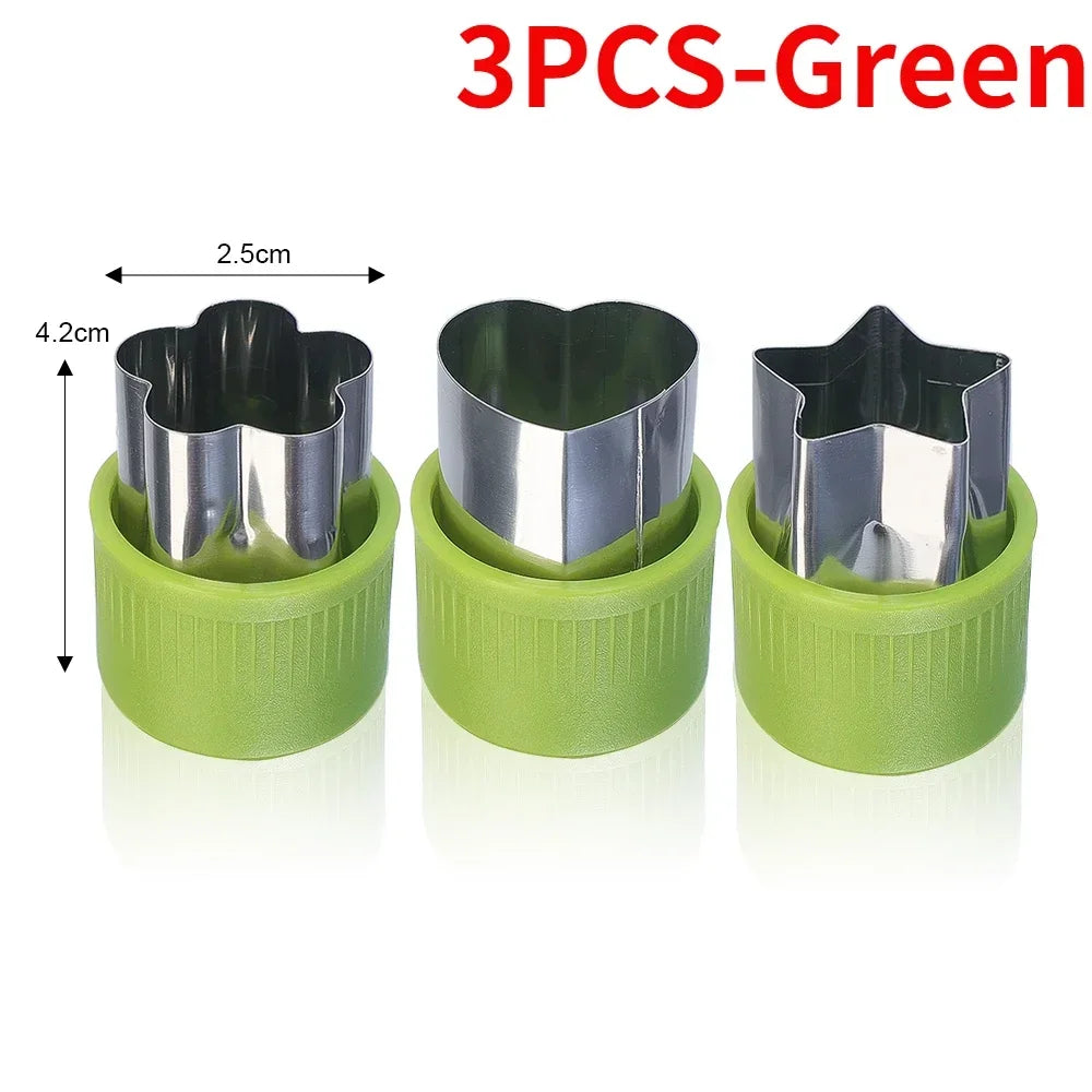 6/3PCS Vegetables Fruit Embossing Cutting Mold New Star Heart Flower Shape Stainless Steel Cutter Plastic Handle Kitchen Gadgets