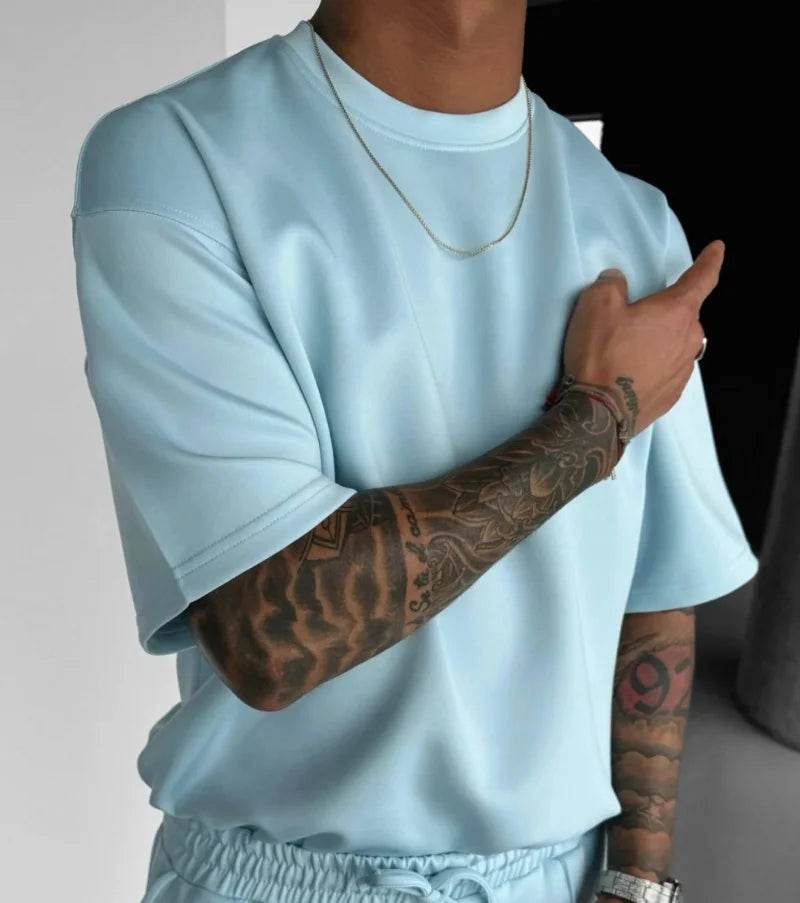 Men 2025 summer fashion sports design sense simple casual solid color quick drying short-sleeved T-shirt trend clothes - AIAZ