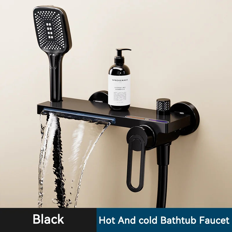 Bathtub Shower Faucet Single Handle Spout Mixer Tap With Hand Shower Wall Mount Platform Bath Mixer Water Faucet Wall Mounted