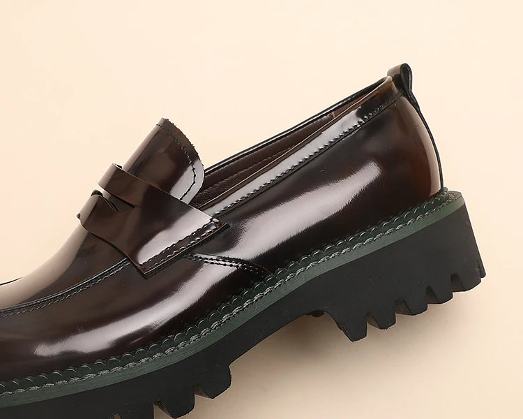 Spring and Autumn New Men's Business Casual Shoes, Genuine Leather Thick Soled Round Toe Loafers