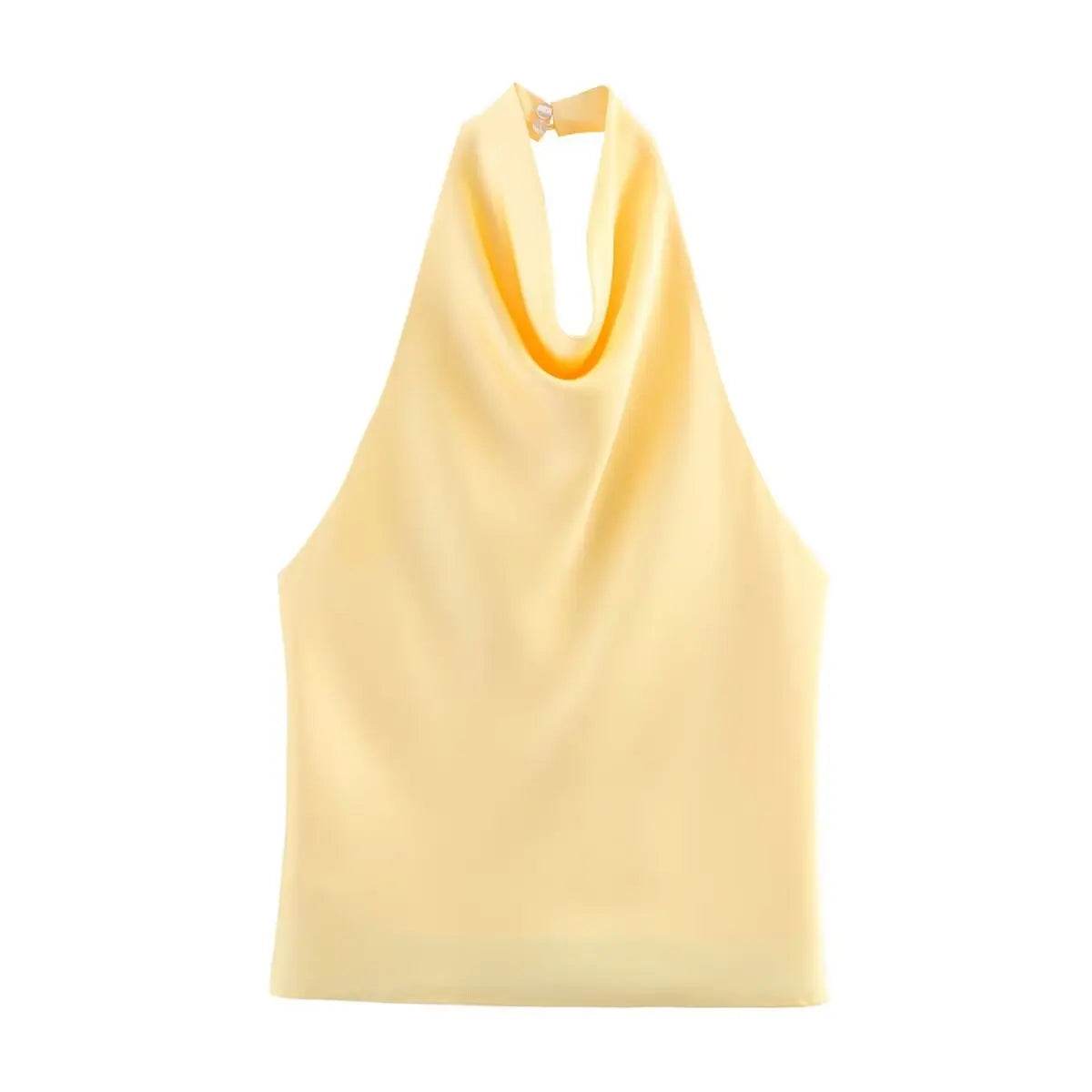 Women Stain Tops Sexy Summer Backless Slim Camisole Boat Neck Ties Side Zipper Female Chic Elastic Tops - AIAZ