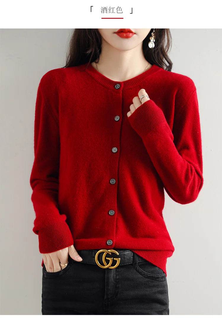 Knitted Cardigan Women's Sweater Autumn And Winter 2022 New Solid Color Coat Round Neck Short Long Sleeve Loose Korean Fashion - AIAZ