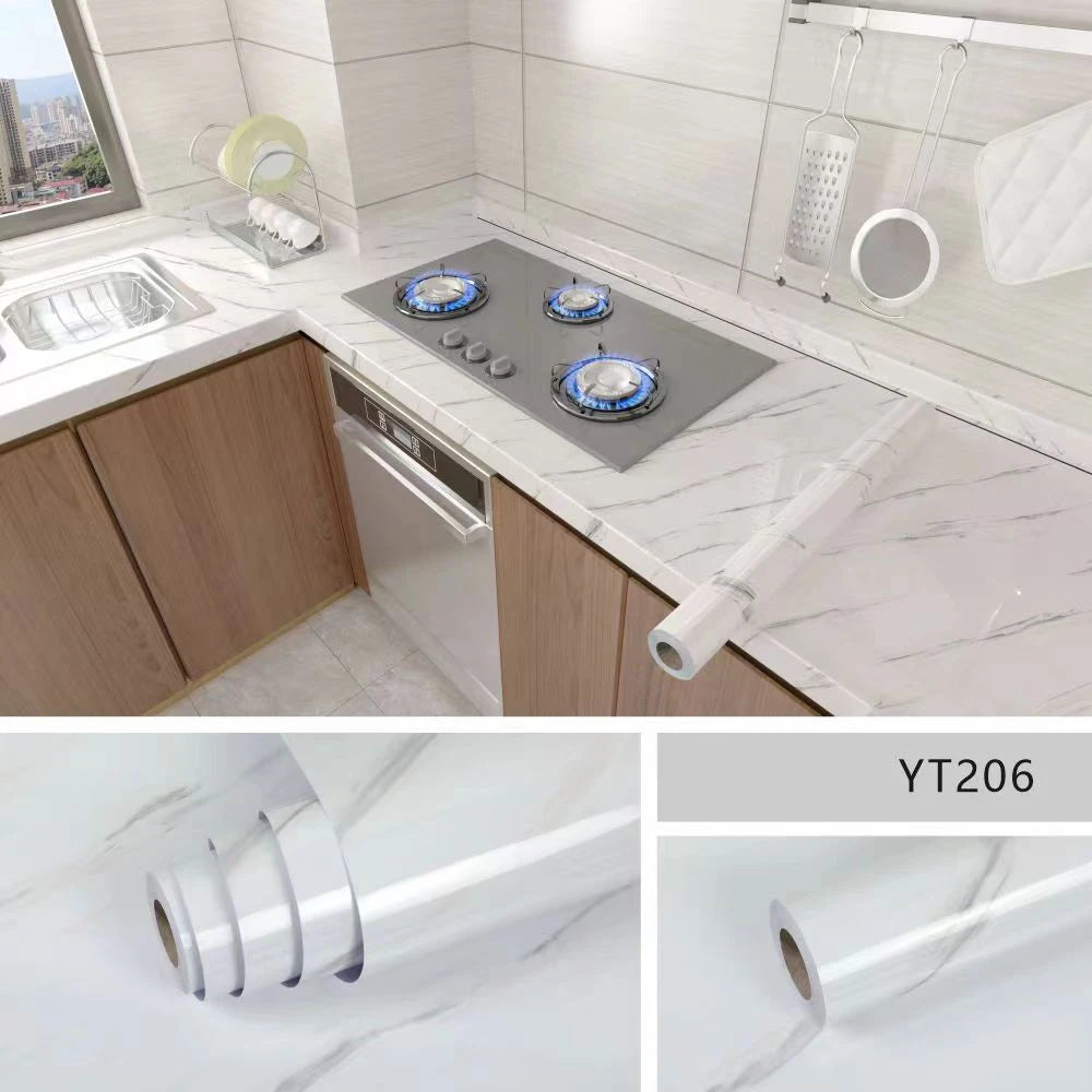 10m Marble Texture Oil Proof Self Adhesive Bathroom Tile Floor Waterproof PVC Cabinet Wallpaper Kitchen Furniture Wall Stickers