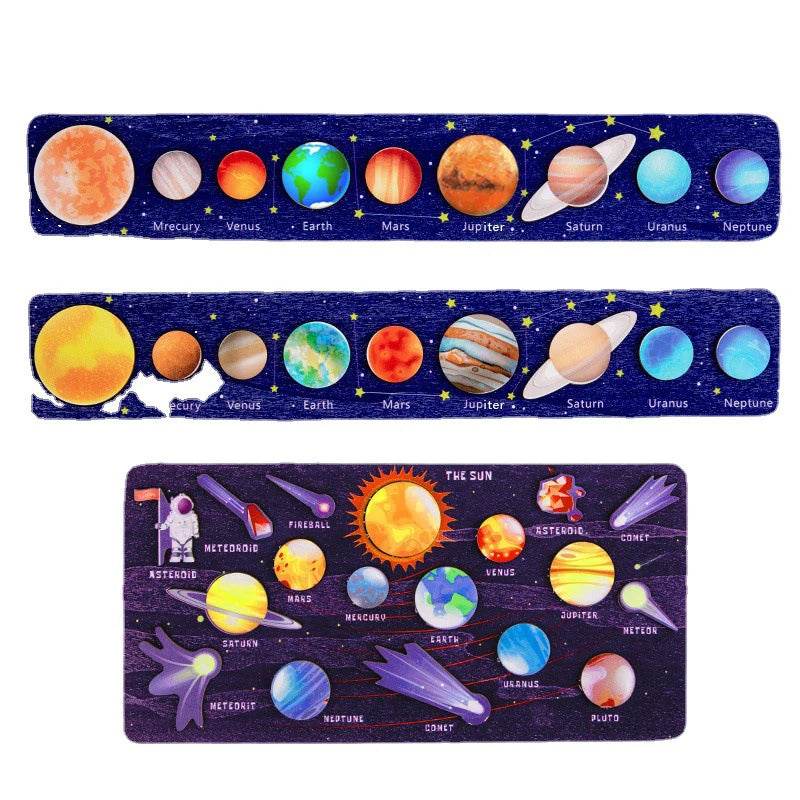 Children Wooden Space Planet Puzzles Montessori Toys Planet Matching Game Jigsaw Tray Universe Solar System Science Learning Toy - AIAZ
