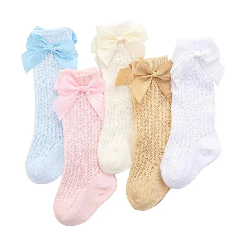 0-36M Baby Girl Socks Toddler Big Bow Cotton Summer Mesh Infant Knee Socks Newborn Long Princess Socks For Girls 2025