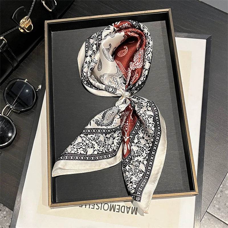 100% Silk Scarf Bandana Women Square Scarves Wrap Kerchief Paisley Mulberry Silk Bag Handle Tie Fashion Luxury Headband Hijab - AIAZ