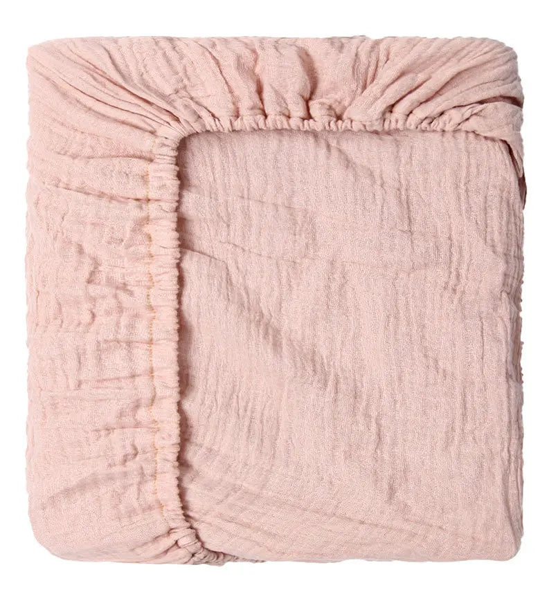 100% Cotton Crinkle Muslin Fitted Crib Sheet  for infant baby Soft Breathable Solid Color Baby Bassinet Mattress Cover Bedding