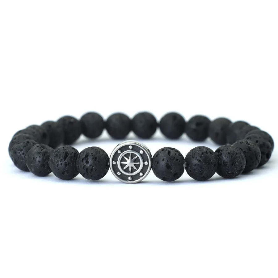Simple Style Genuine Natural Stone Bracelet For Men Viking Pirate Compass Braclet Tiger Eyes Strand Braslet Leisure Accessories