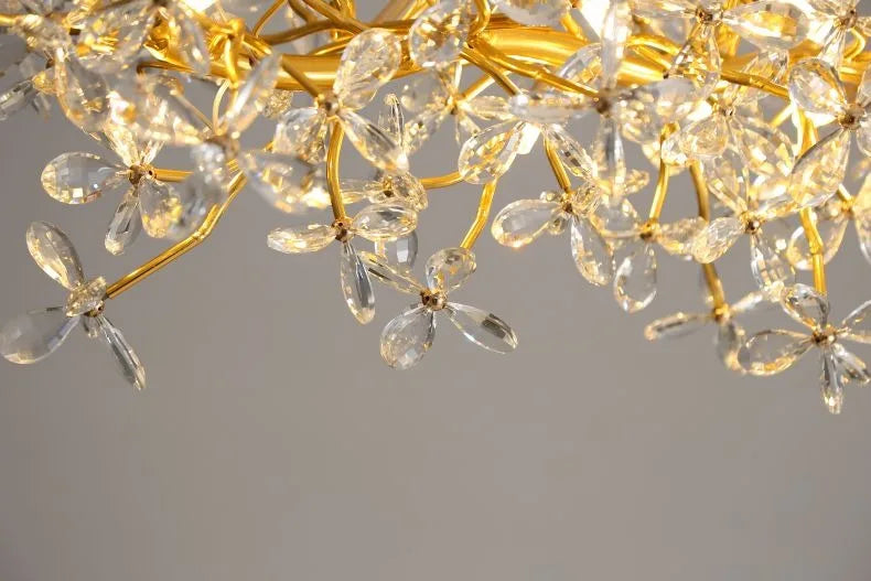 Modern Ceiling Chandelier Light Gold Crystal for Living Room Bedroom Transparent Flower Chandelier Indoor Lights Home Decor