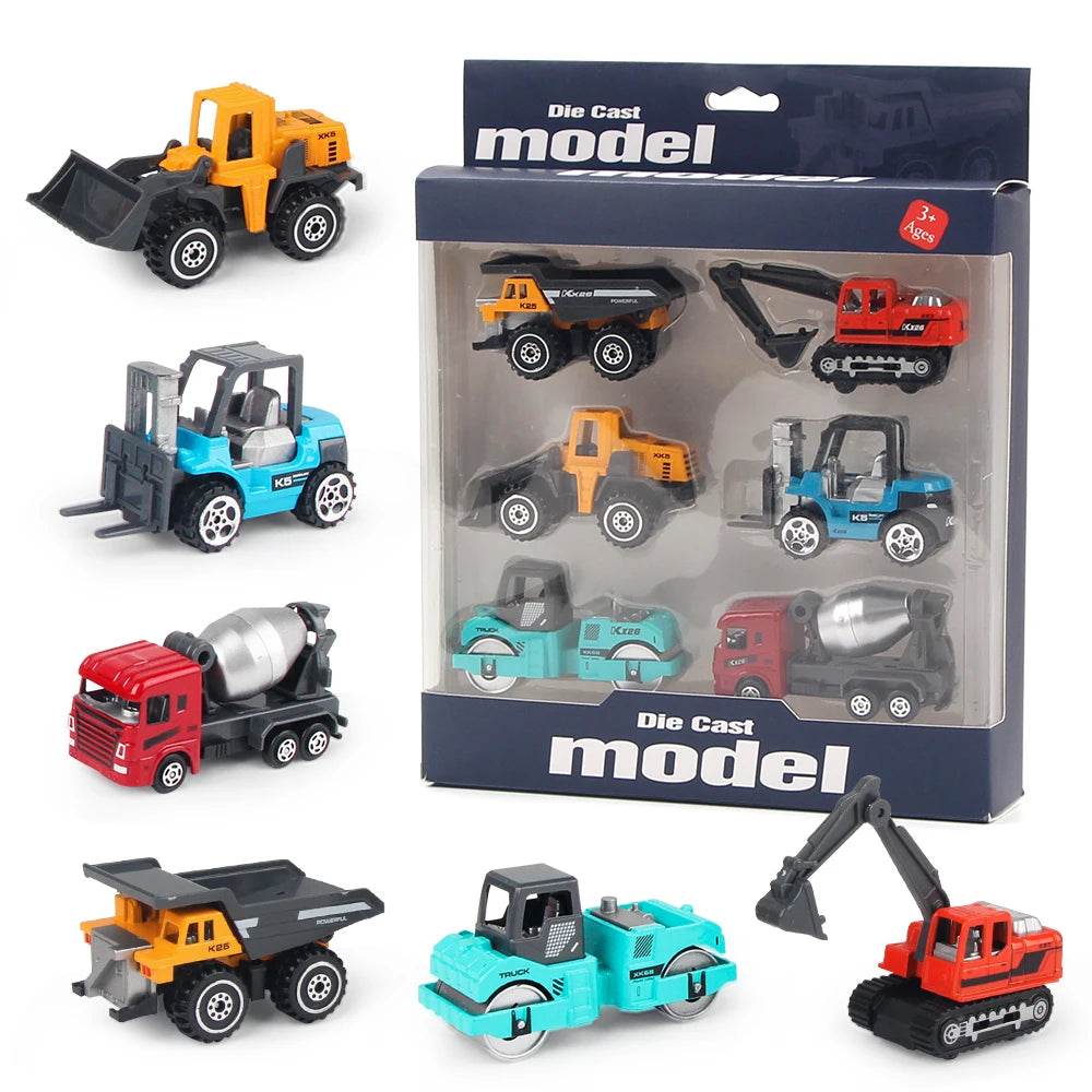 6pcs/set Alloy Engineering Truck Toy Car Classic Construction Model Vehicle Loader Tractor Excavator Toys for 3 years Boys Gifts - AIAZ