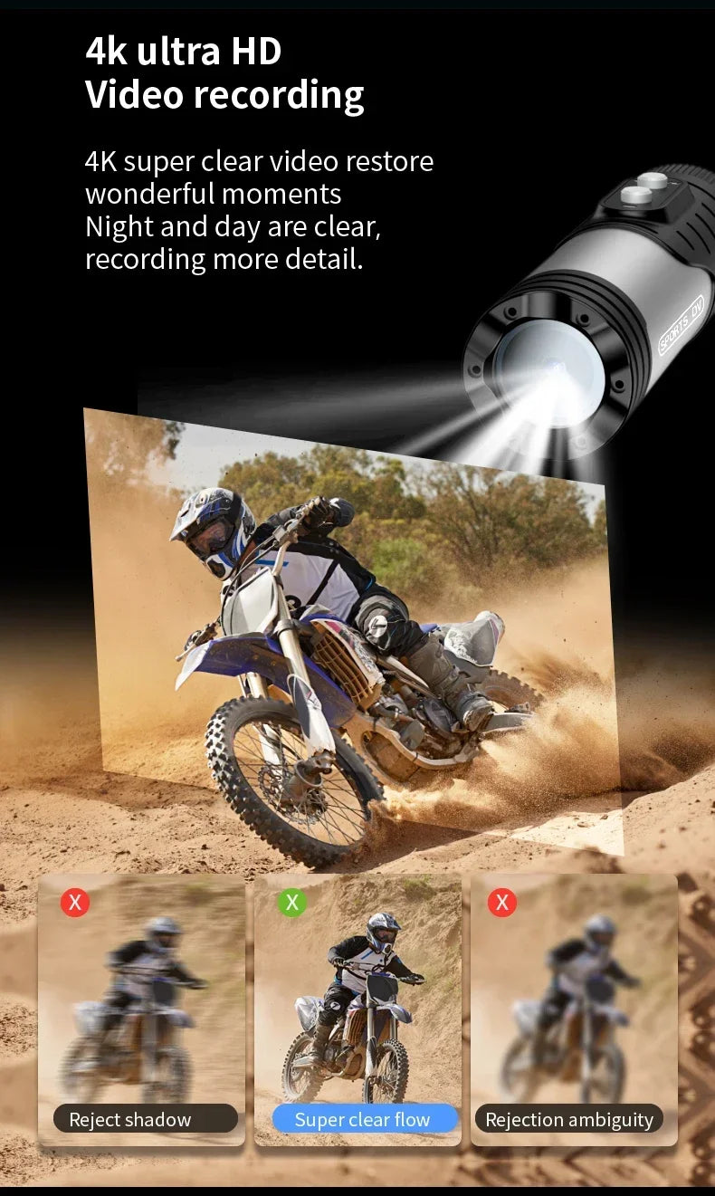 4K Full HD Wifi Portable Camera Waterproof and Anti Shake Sports Cameras Bicycle Motorcycle Helmet Cam Flashlight Camcorder