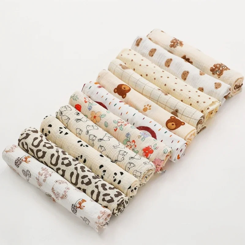 Baby Cotton Muslin Swaddle Blanket Floral/Animal Print Stroller Blanket Infant Diaper Newborn Receiving Blanket