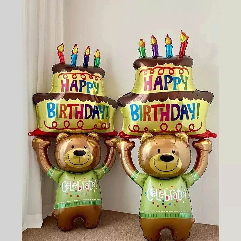 Large Birthday Cake Foil Balloons Cartoon Bear Cake Balloon Kids Toys Happy Birthday Party Decoration Supplies Photo Props INS - AIAZ