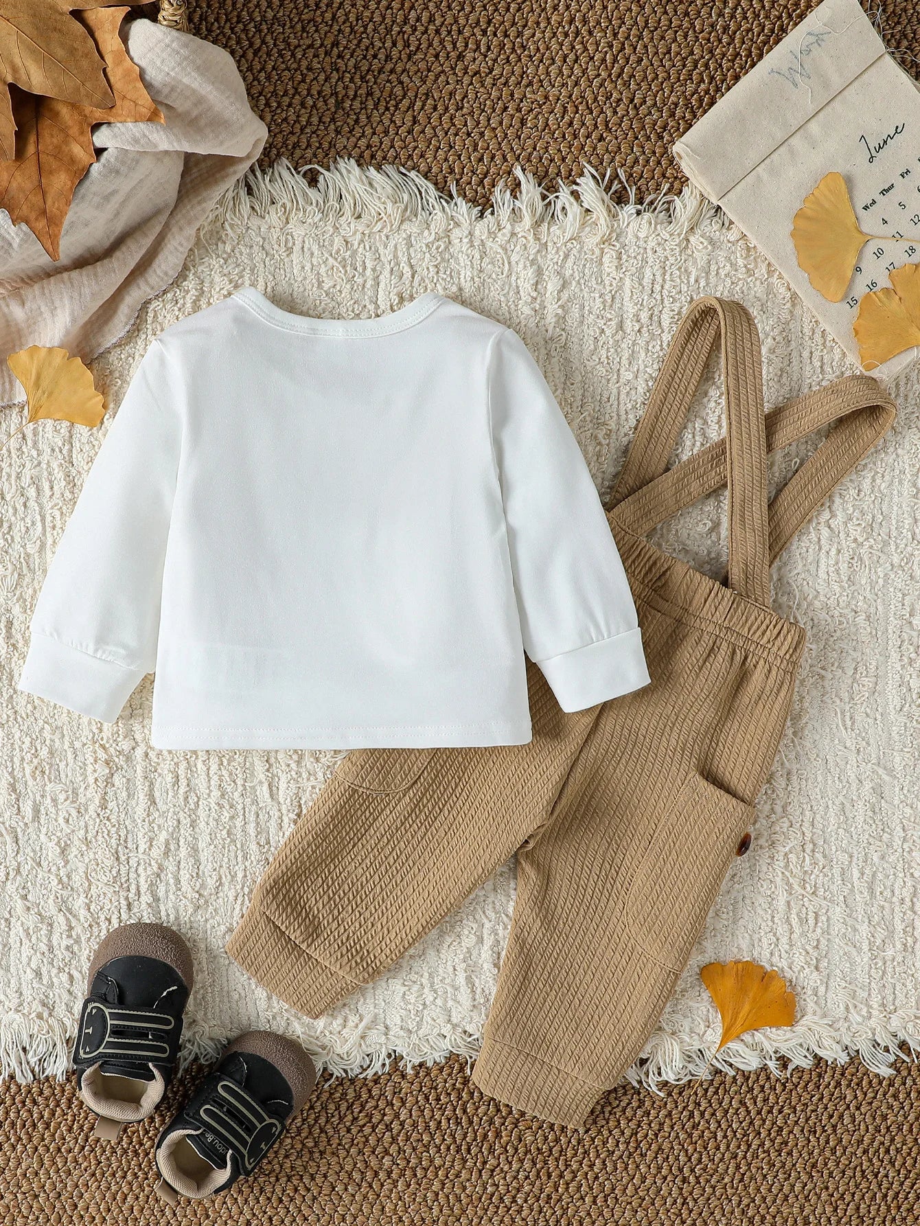 2PCS Baby Boys Boys Autumn Cute Long Sleeve Top  With Bear +Button Jumpsuit Playsuit Overalls Sets Clothes Casual Outfits