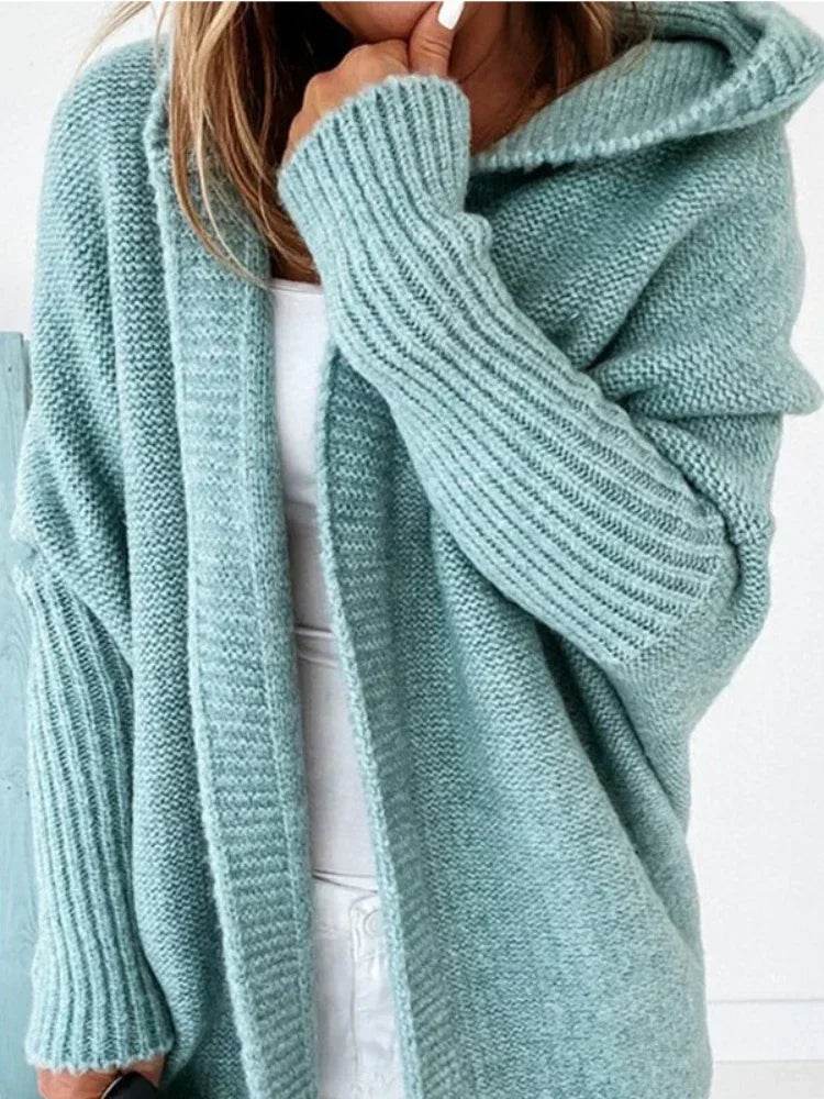 Women's Long Hooded Knitted Cardigan Sweater Warm Winter Overcoat Loose Fit Ladies Jumper Coat Knitwear Comfortable Knit - AIAZ