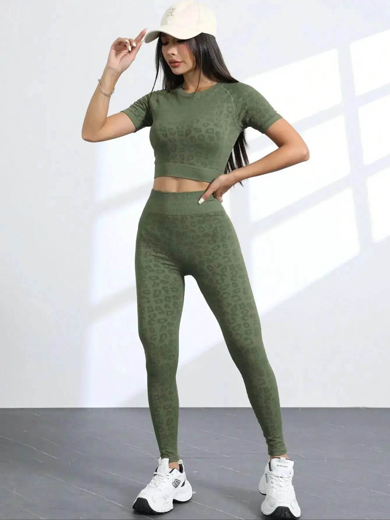 Workout Sets for Women Two Piece Outfits Seamless High Waist Leggings Yoga Crop Tops Athletic Sports Gym Sets - AIAZ