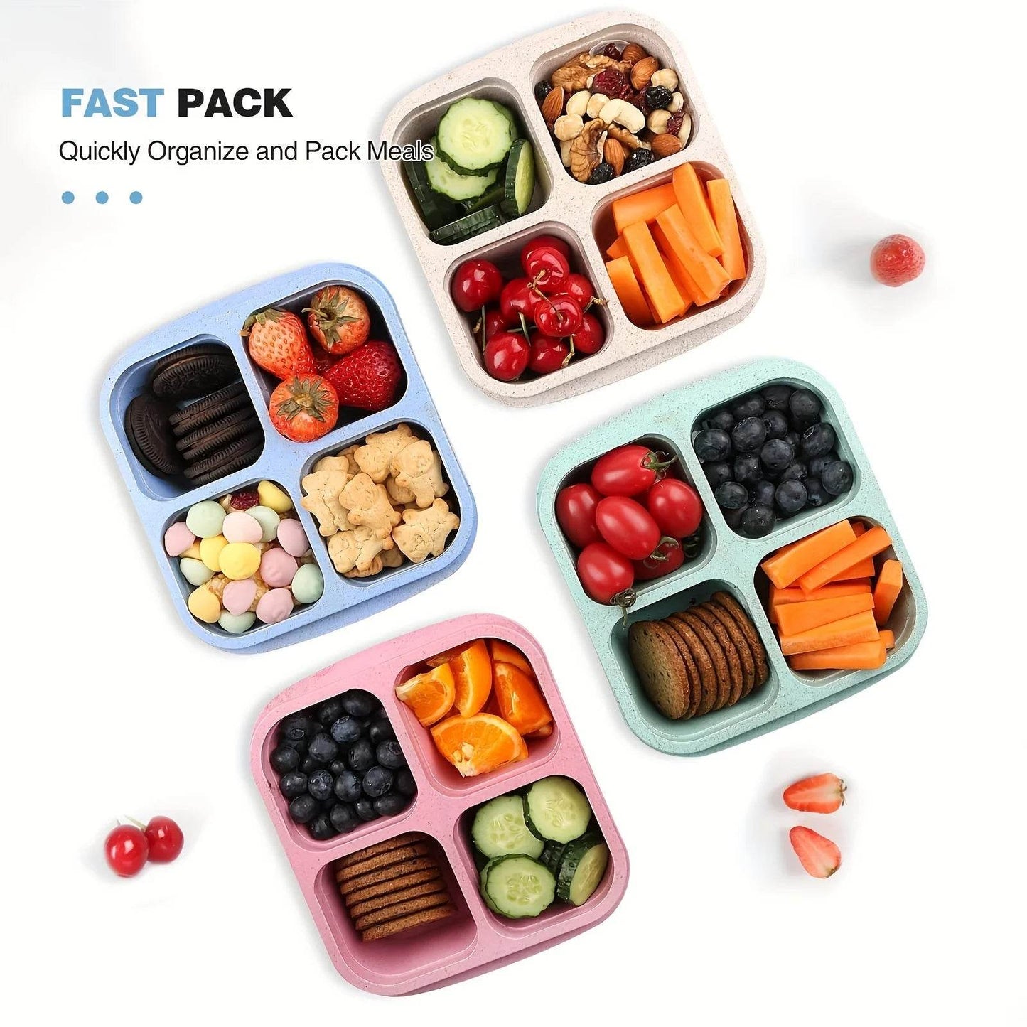 Premium Wheat Straw Bento Box - 4-Compartment Lunch Container with Clear Lid, Dishwasher Safe for School/Office/Travel - AIAZ
