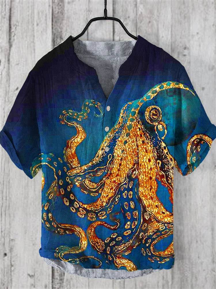 Men Clothes Offer Henry Shirt Mens Clothing Vintage Clothes Tops Short Sleeve Men's Clothing T-shirts Casual Comfortable Summer - AIAZ