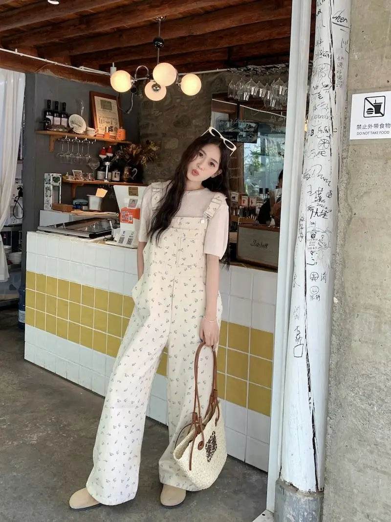 Jumpsuits Women Cute Lively Fashion Simple Floral New Autumn All-match Simple Temperament Korean Style Tender Straight Trousers - AIAZ
