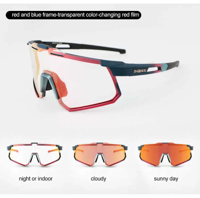 INBIKE Photochromic Cycling Sunglasses Professional Road Bike Riding Glasses for Men Bicycle Windproof Sand Goggles Bike Eyewear