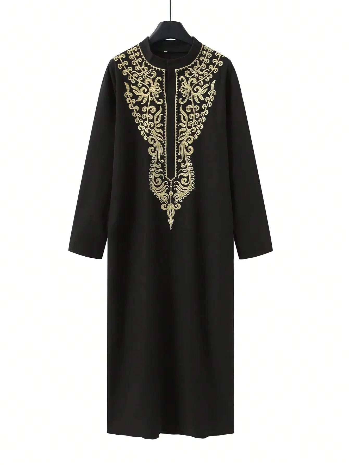 Muslim traditional men's robe, elegant and luxurious embroidered robe, casual festival Islamic men's robe - AIAZ