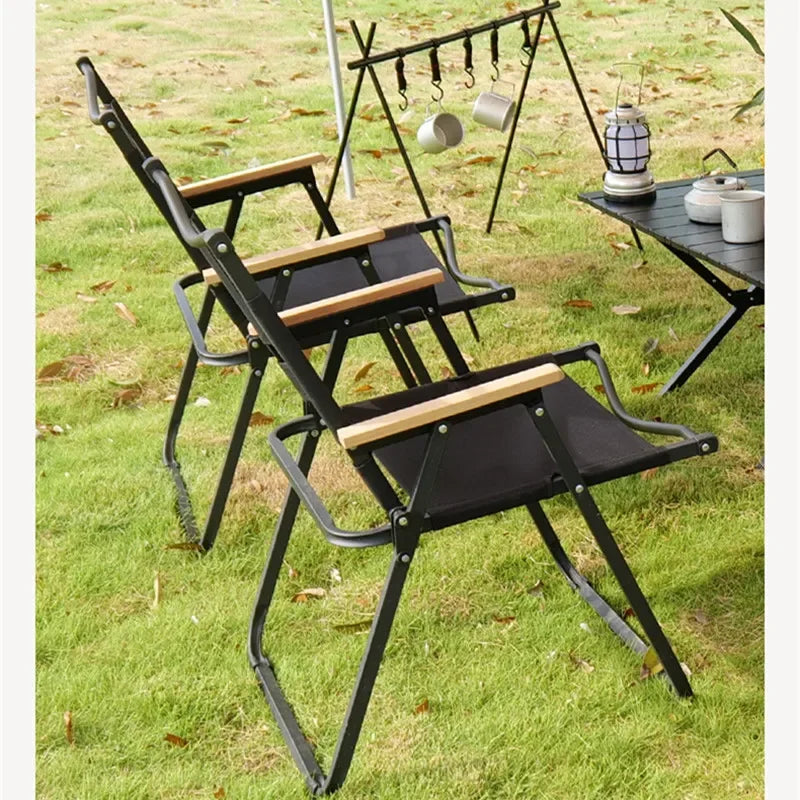 4/2/1PCS-khaki Camping Chair Portable Outdoor Chair Aluminum Alloy Wood Grain Folding Chair Camping Equipment Kermit Chair