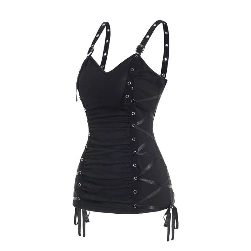 Summer Tank Tops for Women Plain Color Tank Top Ruched Grommet Lace Up Casual Sleeveless Tops топ женский - AIAZ