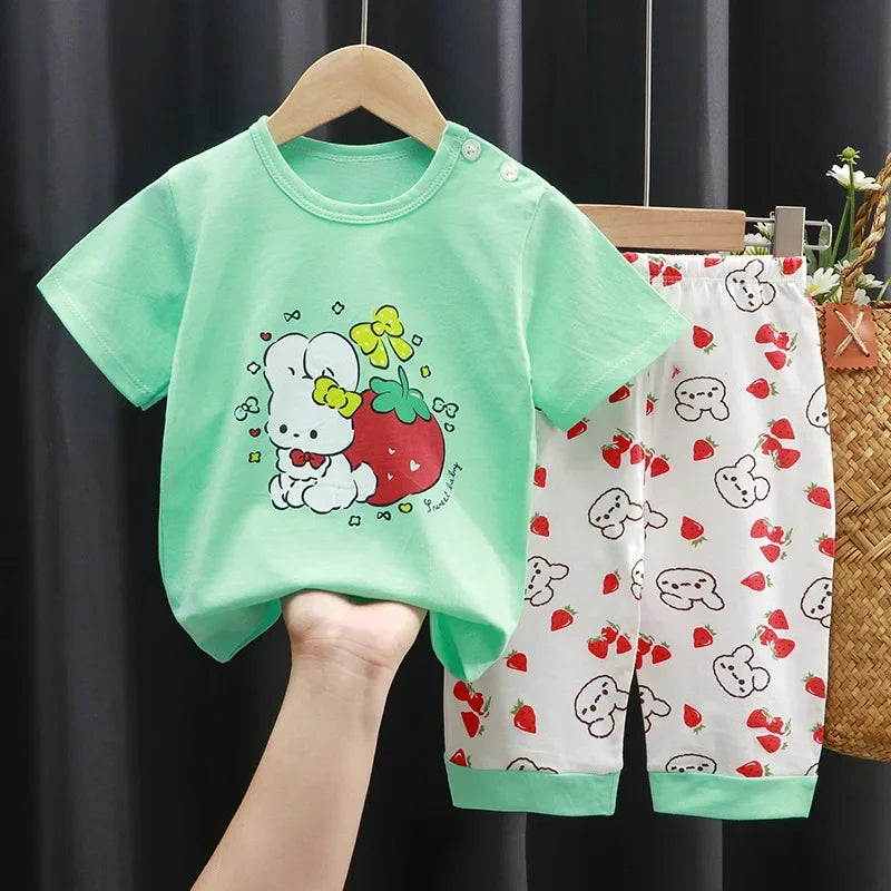 Summer Boys Girls Clothes Set T-shirt+pants 2pcs Children's Clothing Fashion pink Baby OutSet Newborn Baby Suit