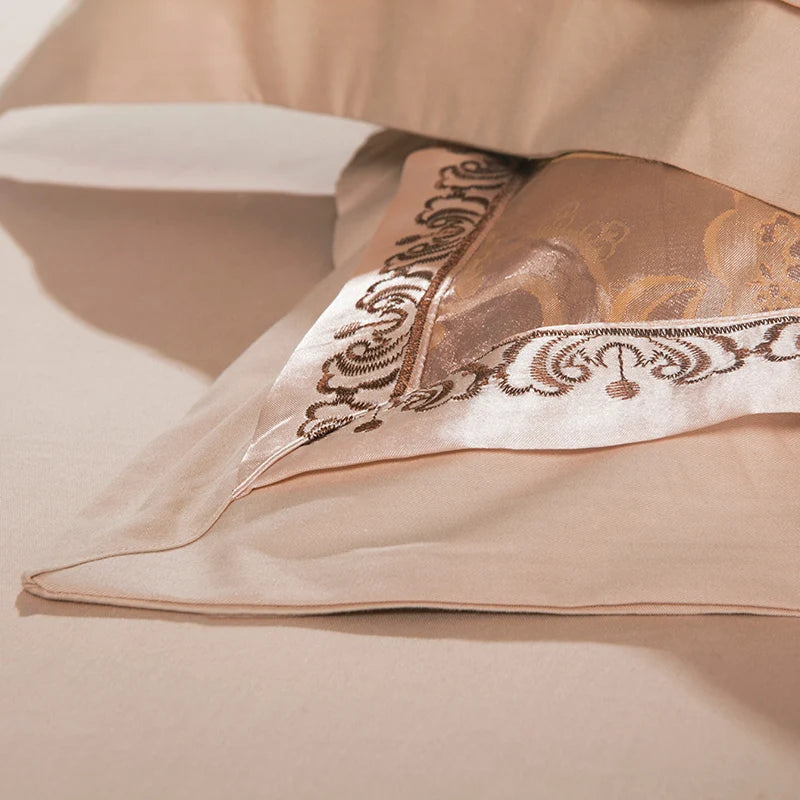 Sliver Gold Luxury Silk Satin Jacquard duvet cover bedding set queen king size Embroidery bed set bed sheet/Fitted sheet set