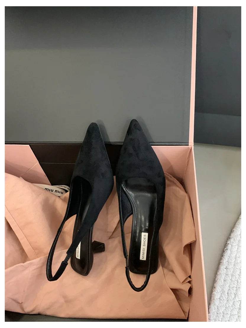 Fashion Brand Slingback Sandals Women Med Heels Pumps Elegant Pointed Toe Female Mules Dress Slides Sandalias Mujer Verano Mujer - AIAZ