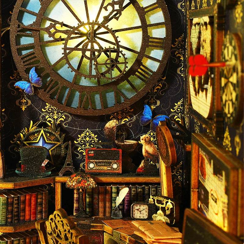 DIY Book Nook Kit Miniature Doll House With LED Light 3D Puzzle Model Building Wooden Bookshelf Bookend Toy Adults Birthday Gift - AIAZ