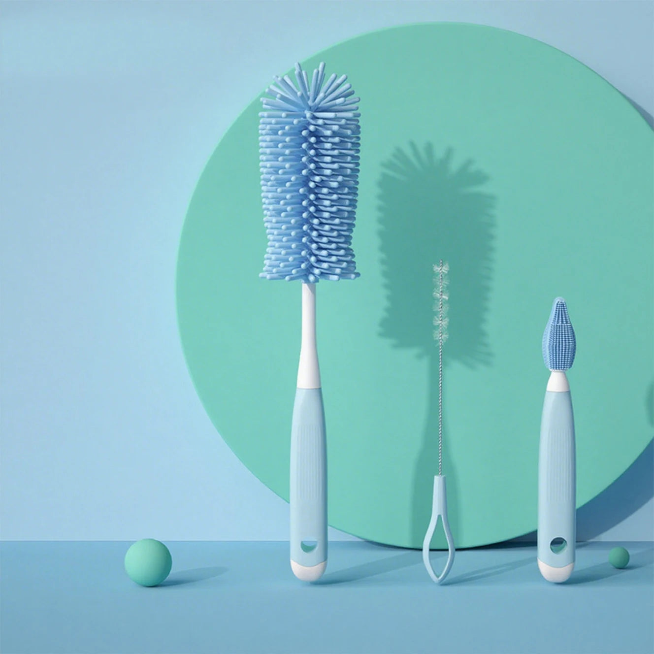 Silicone Bottle Cleaning Brush Baby Pacifier Straw Scrubber Small Brush 360 Degree Glass Cup Washing Kitchen Cleaning Tool Set