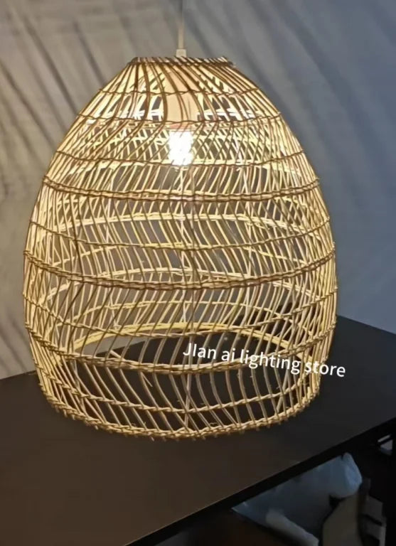 Japanese Style Wooden Woven Handmade Pendant Lights Restaurant Bedroom Study Room Chandelier Pastoral Rattan Tatami Chandeliers