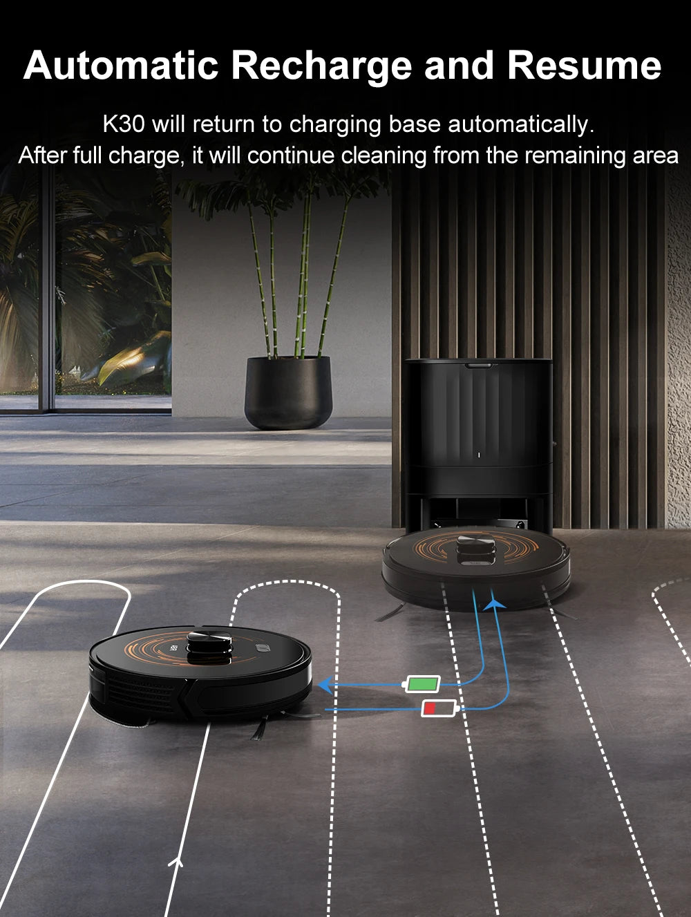 Robot Vacuum Cleaner K30 Self-cleaning dustbin, Dual Laser,UV Spot Cleaning,240mins Runtime, Auto Smart Carpet Floor Washing