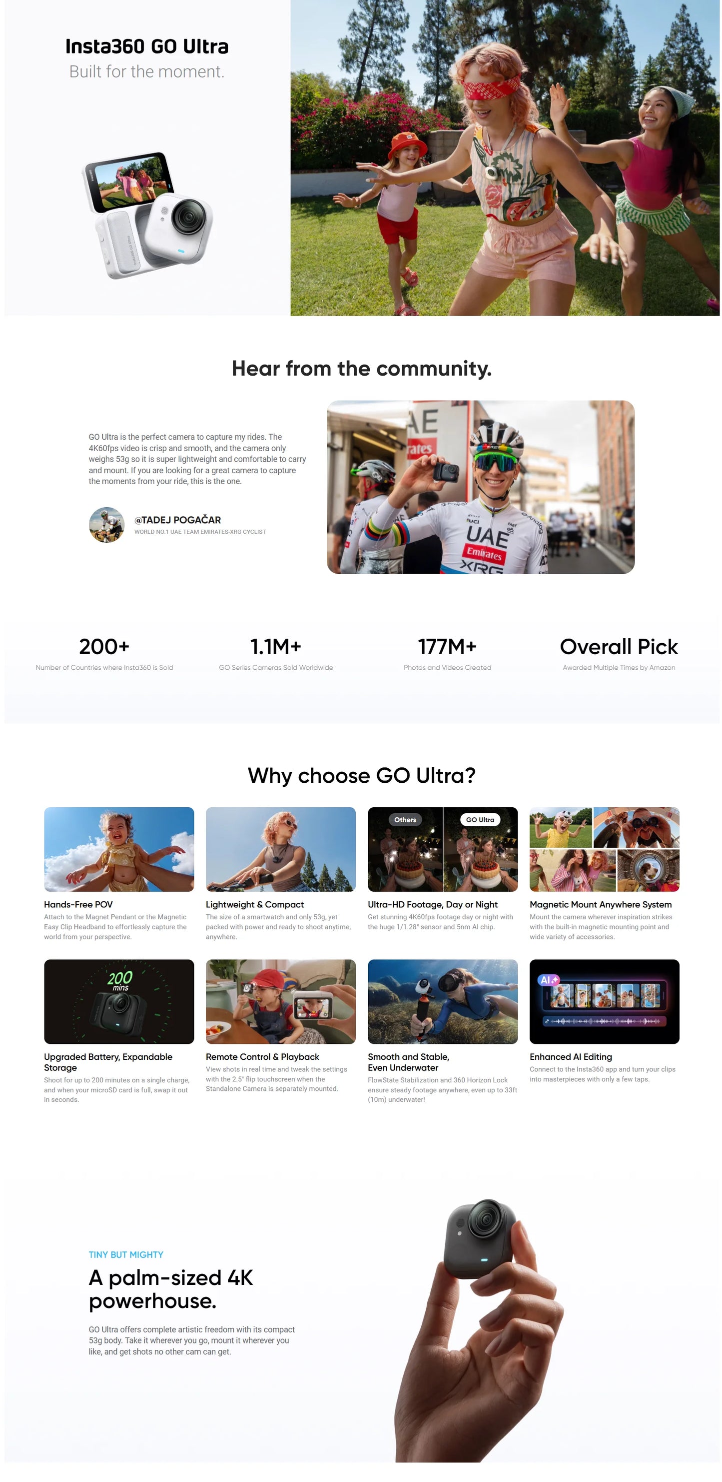 2025 NEW Insta360 Go Ultra Mini  Camera 53g 1/1.28 Inch Image Sensor FlowState Wi-Fi GPS Insta 360 GO Ultra Action Sport Camera