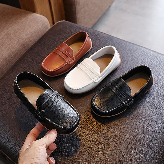 Boys Shoes Spring Autumn Kids Oxfords Boys Slip-on Flats Soft PU Leather Shoes Toddler Black White Loafers For Boy